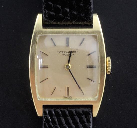 A ladys 18ct gold International Watch Co manual wind wrist watch,